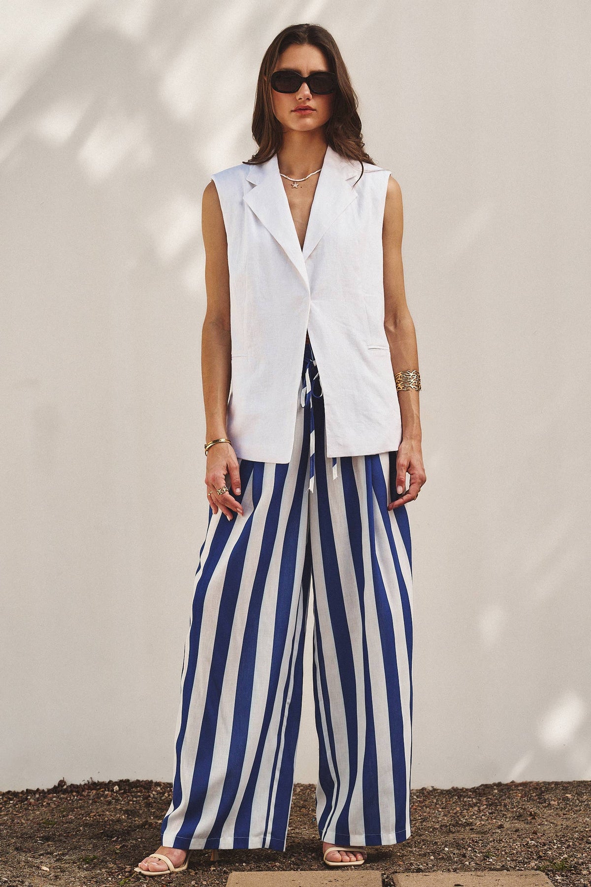 Breezy Linen-Blend Striped Wide-Leg Pants: GREEN / S-2/M-2/L-2