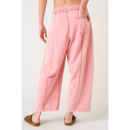 MINERAL WASH SEAM DETAIL PULL ON BARREL PANTS: HONEY GOLD / S-M-L(2-2-2)