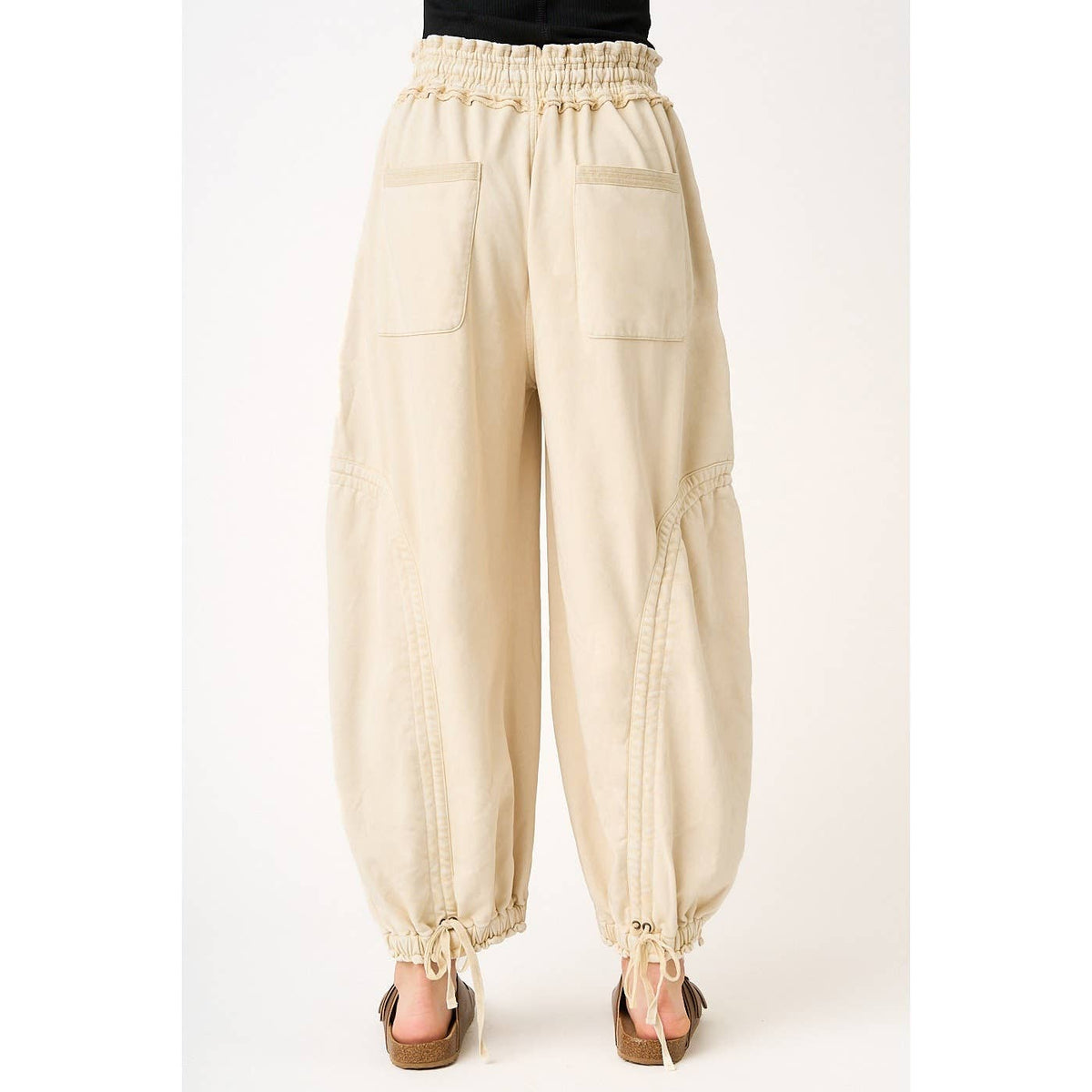WASHED FRENCH TERRY DROP POCKET BALLOON PANTS: CAMEL / S-M-L(2-2-2)
