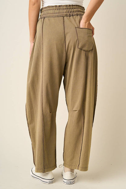 MINERAL WASH SEAM DETAIL PULL ON BARREL PANTS: HONEY GOLD / S-M-L(2-2-2)