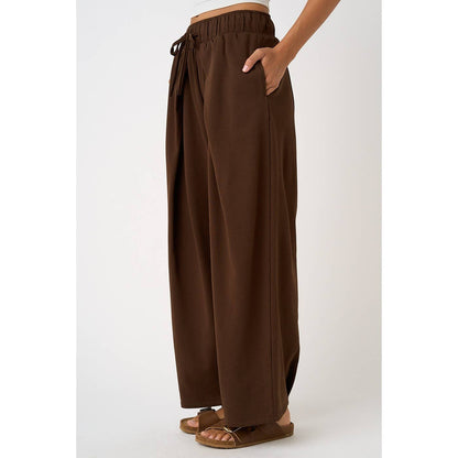 PLEATED FRONT ELASTIC WAIST WIDE LEG PANTS: H.GREY / S-M-L(2-2-2)