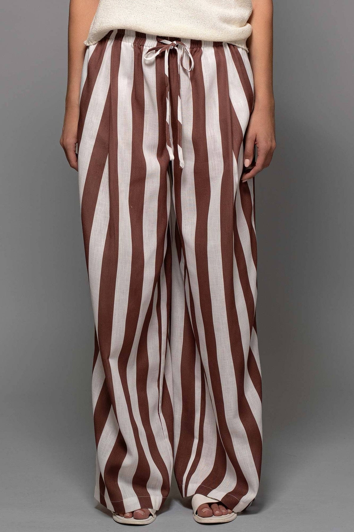 Breezy Linen-Blend Striped Wide-Leg Pants: GREEN / S-2/M-2/L-2