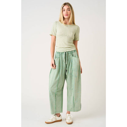 MINERAL WASH SEAM DETAIL PULL ON BARREL PANTS: HONEY GOLD / S-M-L(2-2-2)