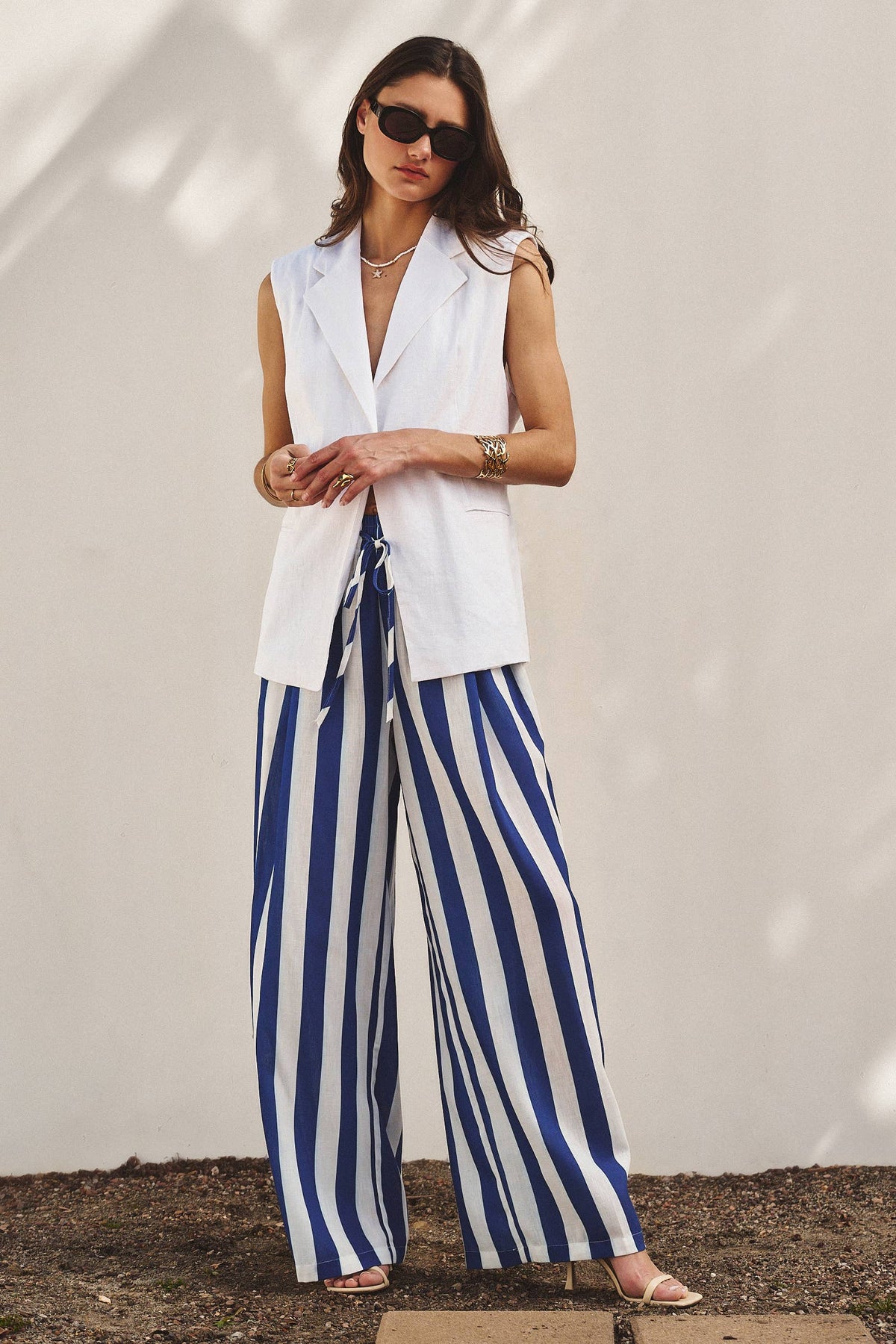 Breezy Linen-Blend Striped Wide-Leg Pants: GREEN / S-2/M-2/L-2