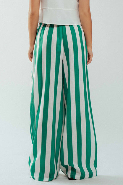 Breezy Linen-Blend Striped Wide-Leg Pants: GREEN / S-2/M-2/L-2