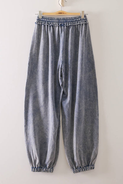 NP71148-Vintage Wash Cargo Jogger Pants: DENIM / S-M-L/2-2-2