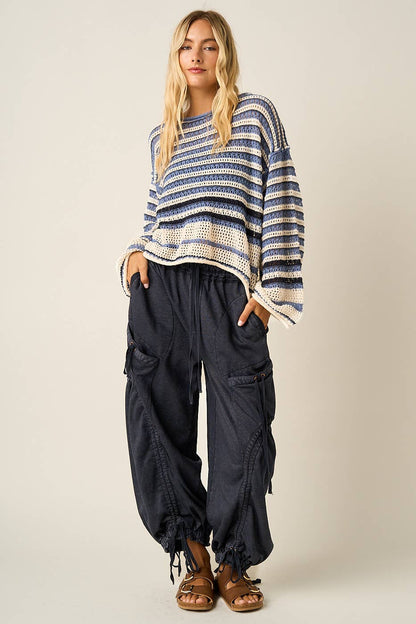 WASHED FRENCH TERRY DROP POCKET BALLOON PANTS: CAMEL / S-M-L(2-2-2)