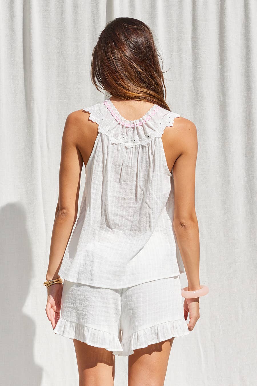IT1192 -Contrast Trim Tie Strap 2 Piece Short Set: WHITE/ORANGE / S-M-L (3-2-1)