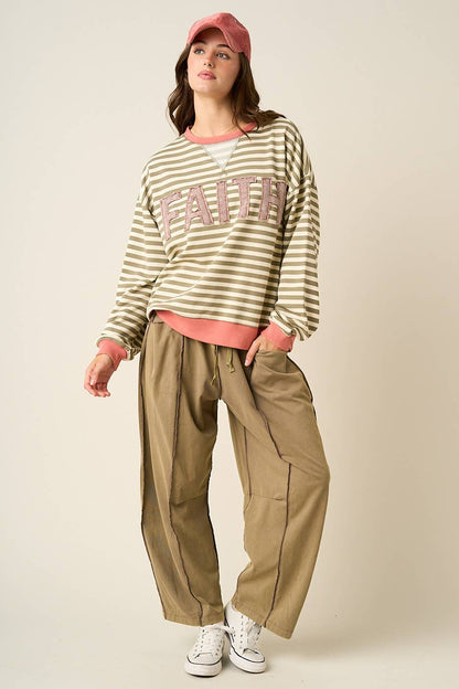 MINERAL WASH SEAM DETAIL PULL ON BARREL PANTS: HONEY GOLD / S-M-L(2-2-2)