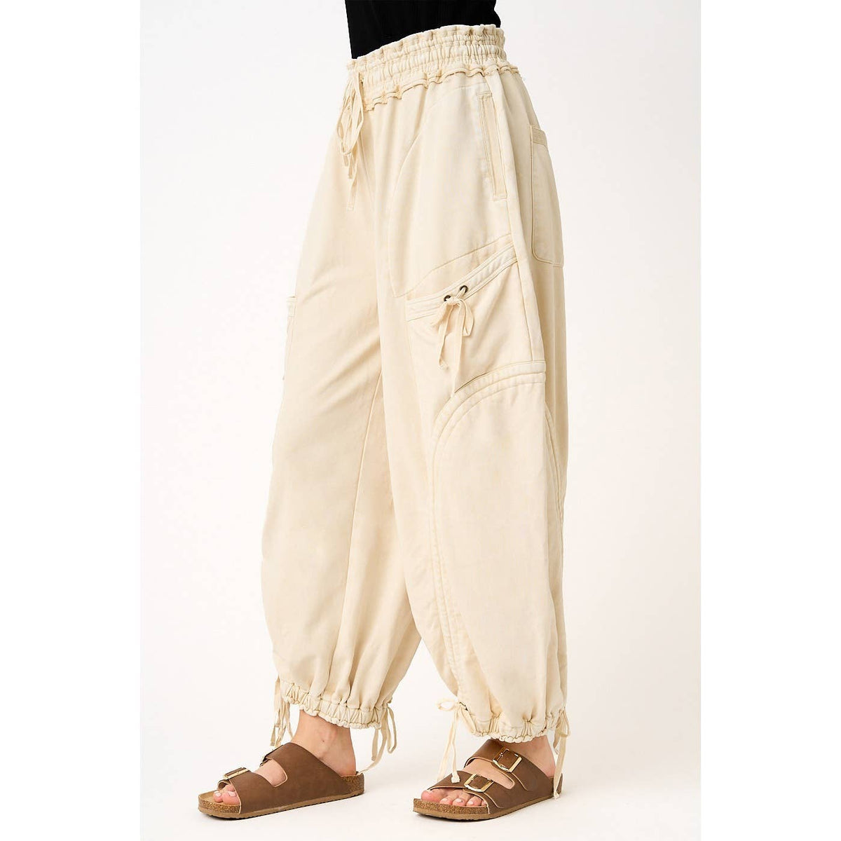 WASHED FRENCH TERRY DROP POCKET BALLOON PANTS: CAMEL / S-M-L(2-2-2)