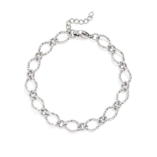 Silver Hammered Oval Chain Bracelet