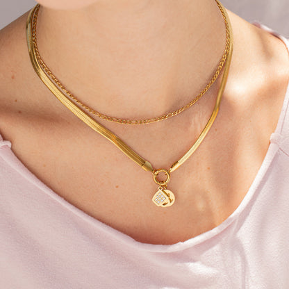 Gold Herringbone Carabiner Necklace