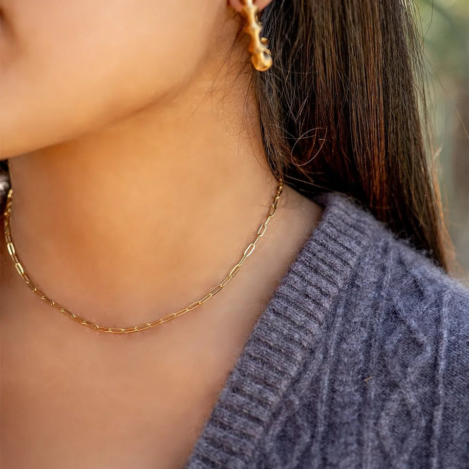 2.5mm Gold Paperclip Chain Necklace
