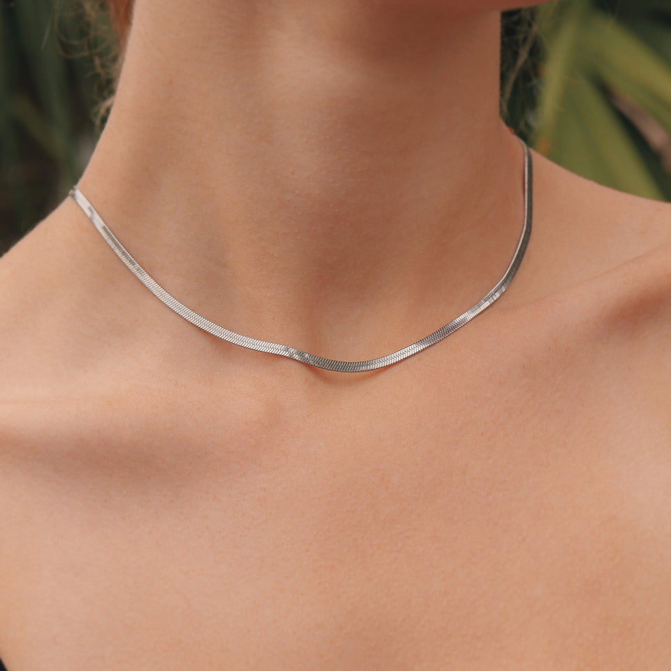 Silver Herringbone Chain Necklace