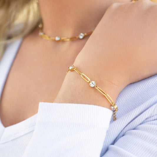 Gold CZ Stone Paperclip Bracelet