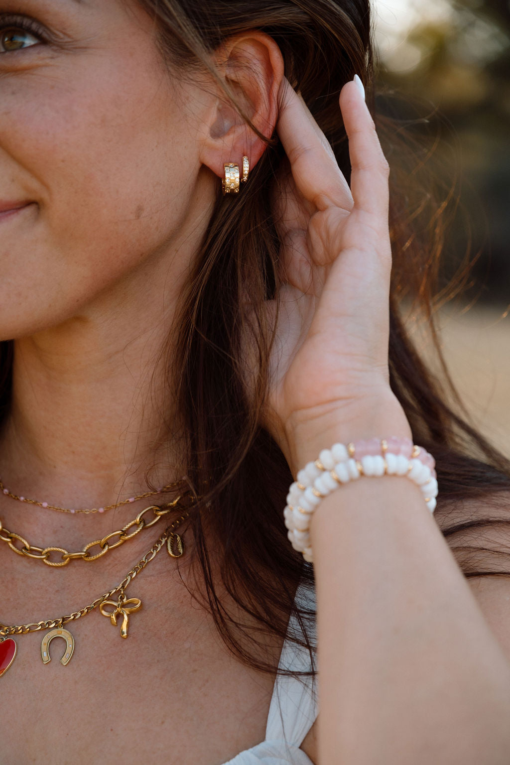 Gold CZ Checkered Huggie Earrings