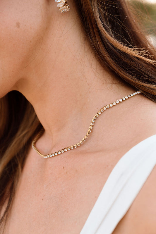 Gold CZ Tennis Chain Necklace