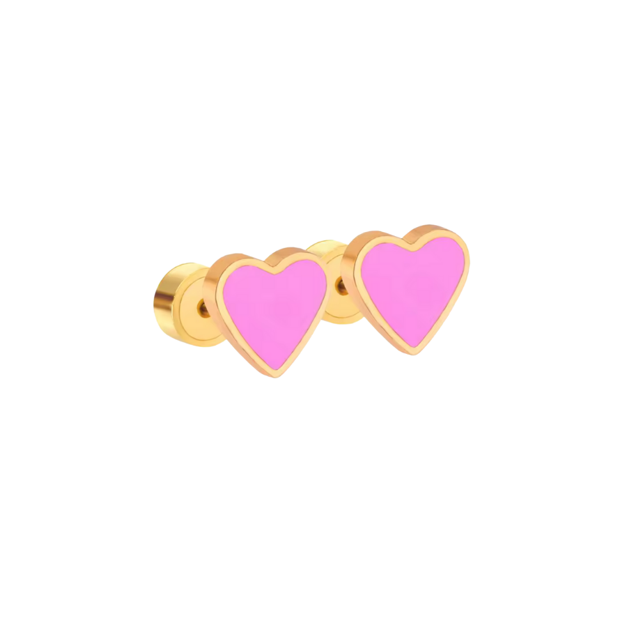 Gold Pink Heart Flat Back Studs