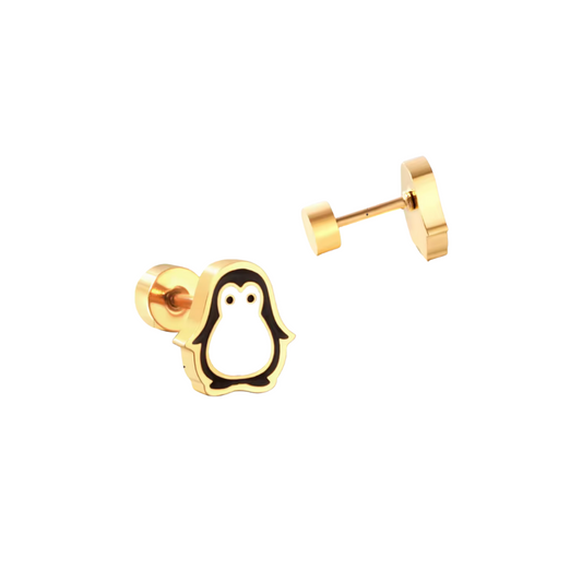 Gold Penguin Flat Back Studs