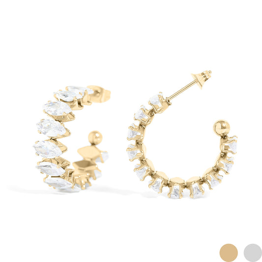 Gold Marquis CZ Stone Hoop Earrings