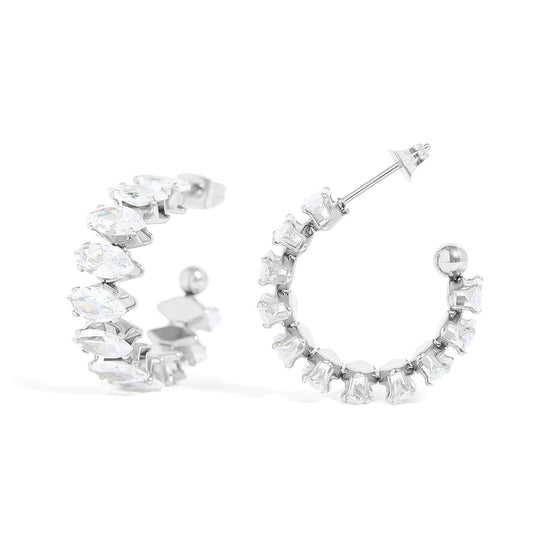 Silver Marquis CZ Stone Hoop Earrings