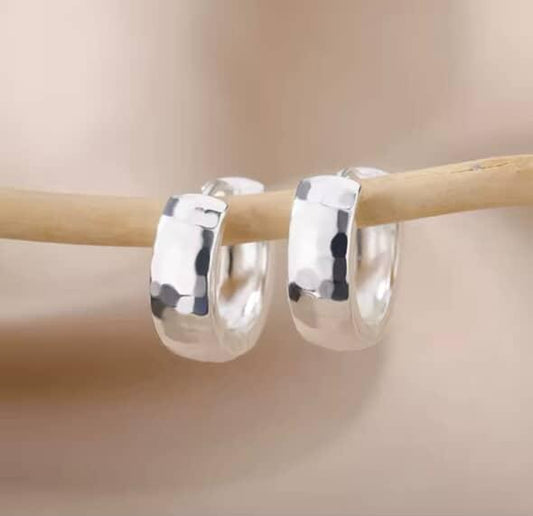 Silver Hammered Huggie Earrings