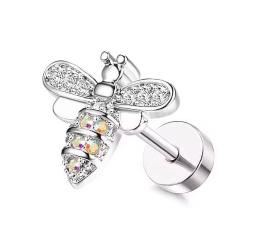 Silver CZ Bumble Bee Single Earring