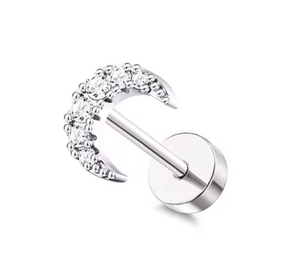 Silver Crescent Moon Stud Earring