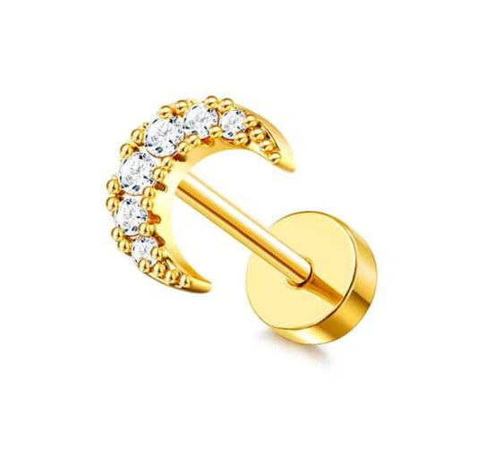 Gold Crescent Moon Stud Earring