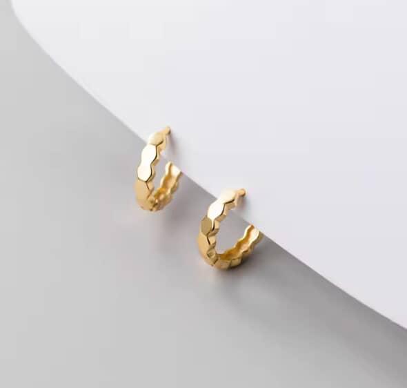 Small Gold Honeycomb Huggie Hoop Earrings