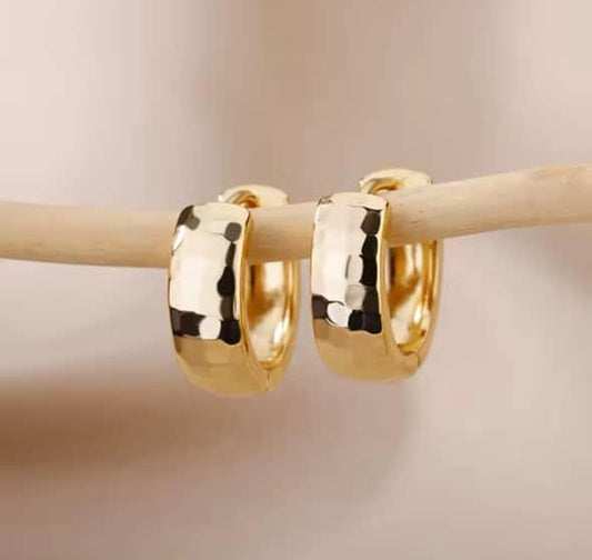 Gold Hammered Huggie Earrings