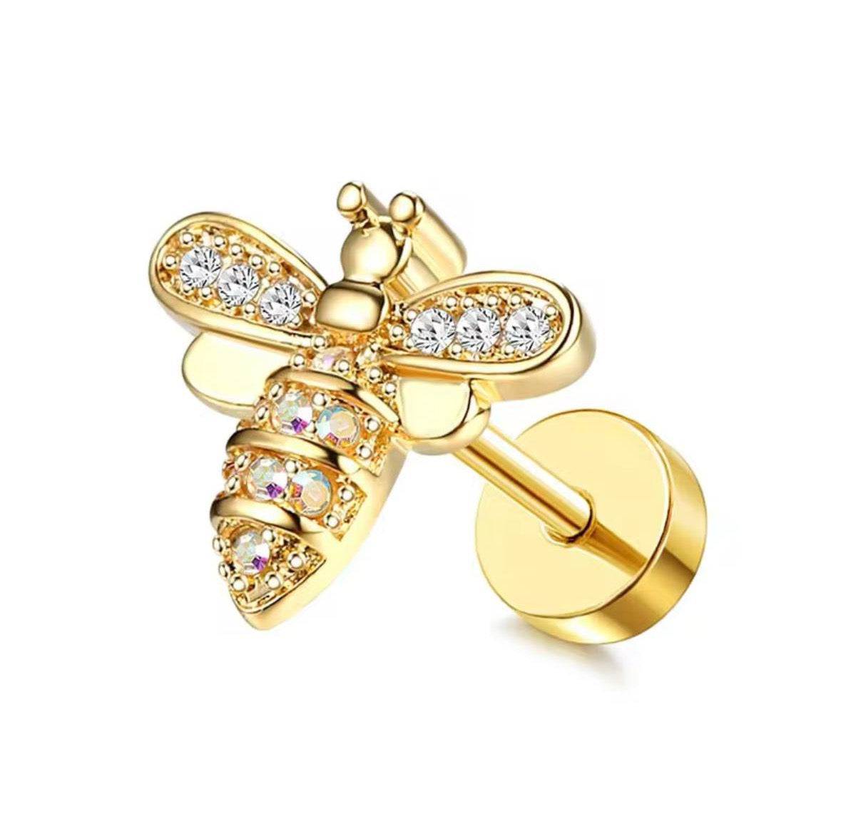 Gold CZ Bumble Bee Single Earring