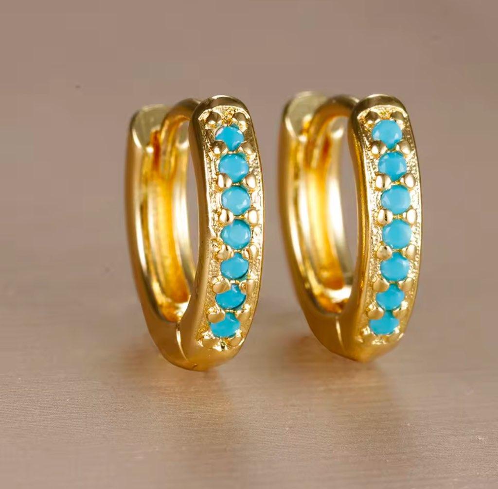 Gold Huggie Earrings with Turquoise