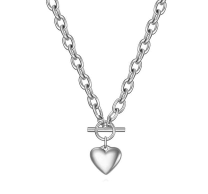 Silver Chunky Chain Heart Necklace
