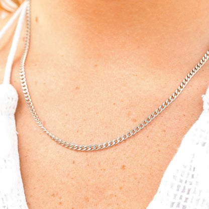 Silver Diamond Cut Curb Chain Necklace