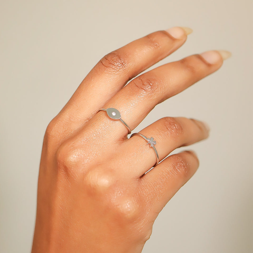 Silver Four Leaf Clover Symbol Ring