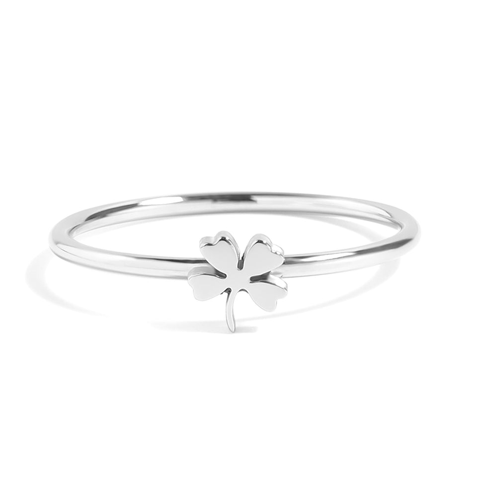 Silver Four Leaf Clover Symbol Ring