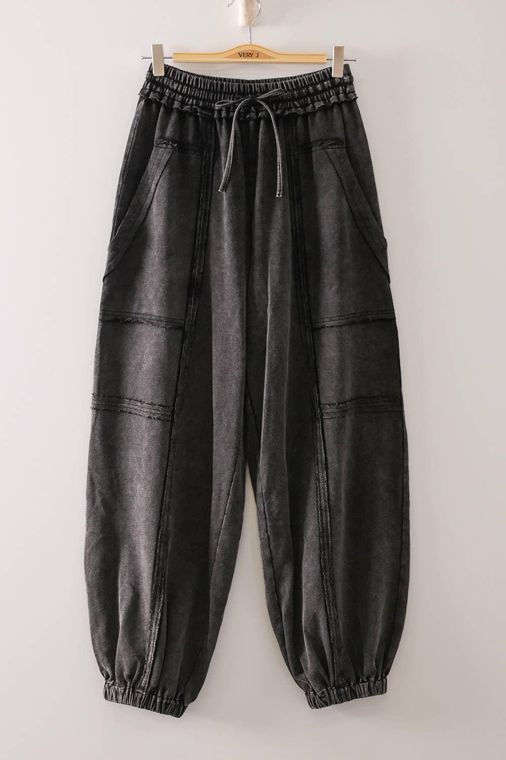 NP71148-Vintage Wash Cargo Jogger Pants: DENIM / S-M-L/2-2-2