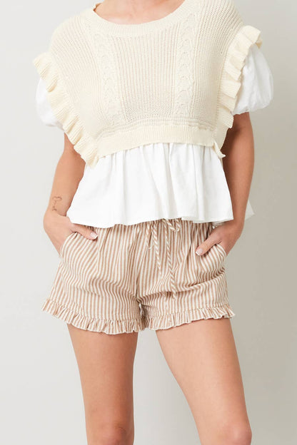 IM8278 - Striped Cotton Ruffle Shorts: BLUE / S-M-L (3-2-1)
