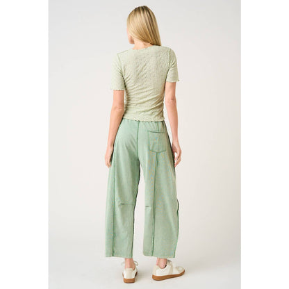 MINERAL WASH SEAM DETAIL PULL ON BARREL PANTS: HONEY GOLD / S-M-L(2-2-2)