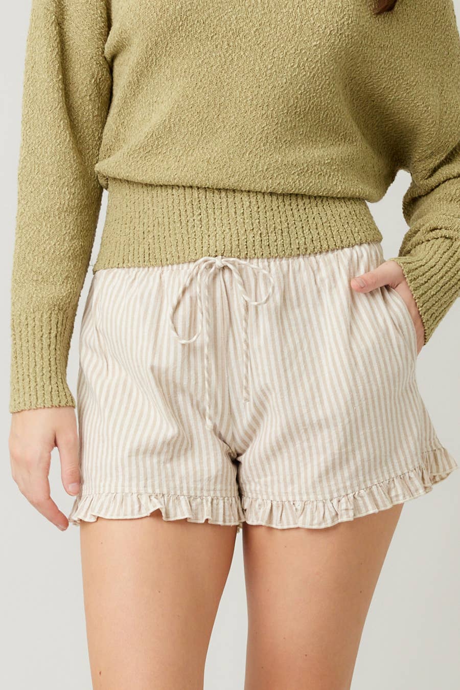 IM8278 - Striped Cotton Ruffle Shorts: BLUE / S-M-L (3-2-1)