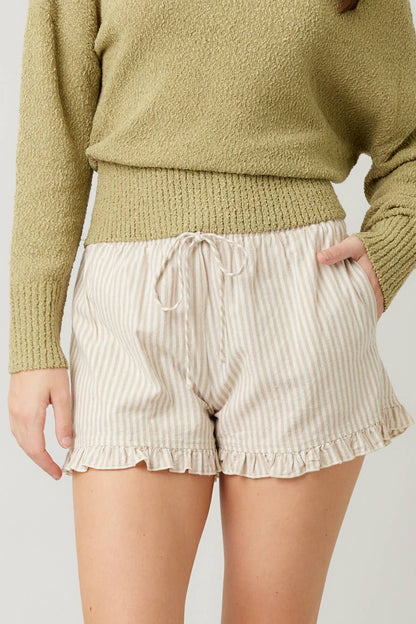 IM8278 - Striped Cotton Ruffle Shorts: BLUE / S-M-L (3-2-1)