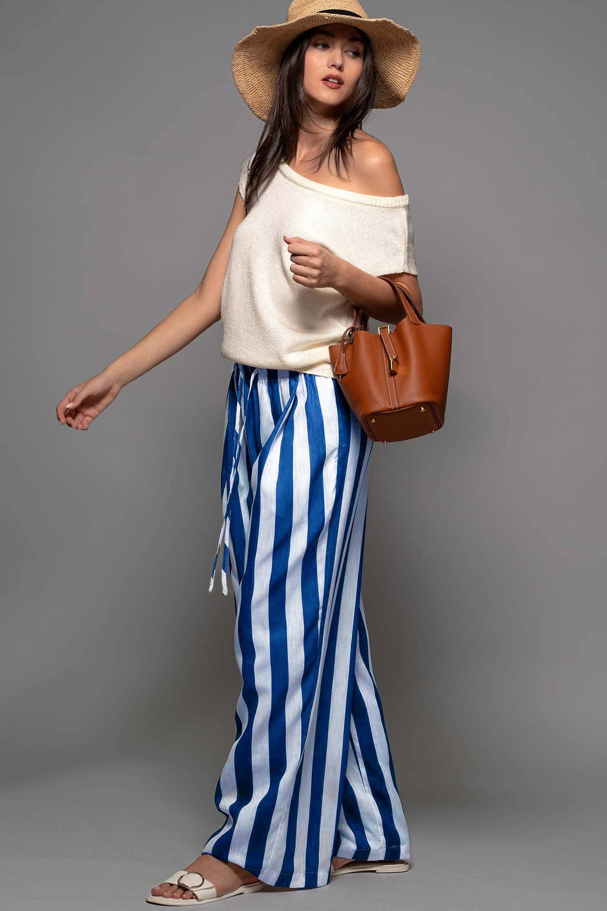 Breezy Linen-Blend Striped Wide-Leg Pants: GREEN / S-2/M-2/L-2