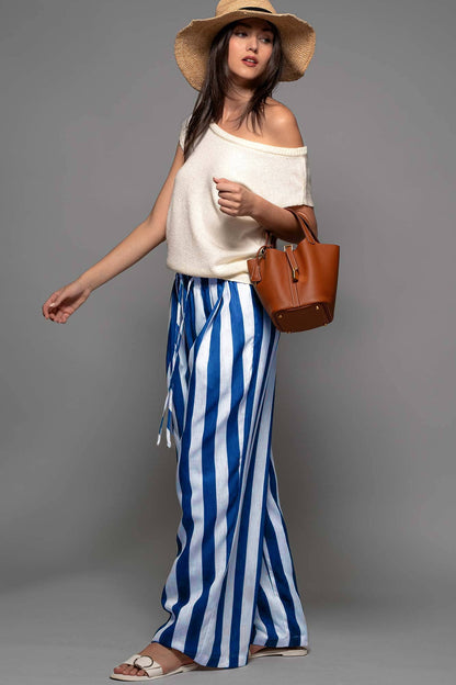 Breezy Linen-Blend Striped Wide-Leg Pants: GREEN / S-2/M-2/L-2