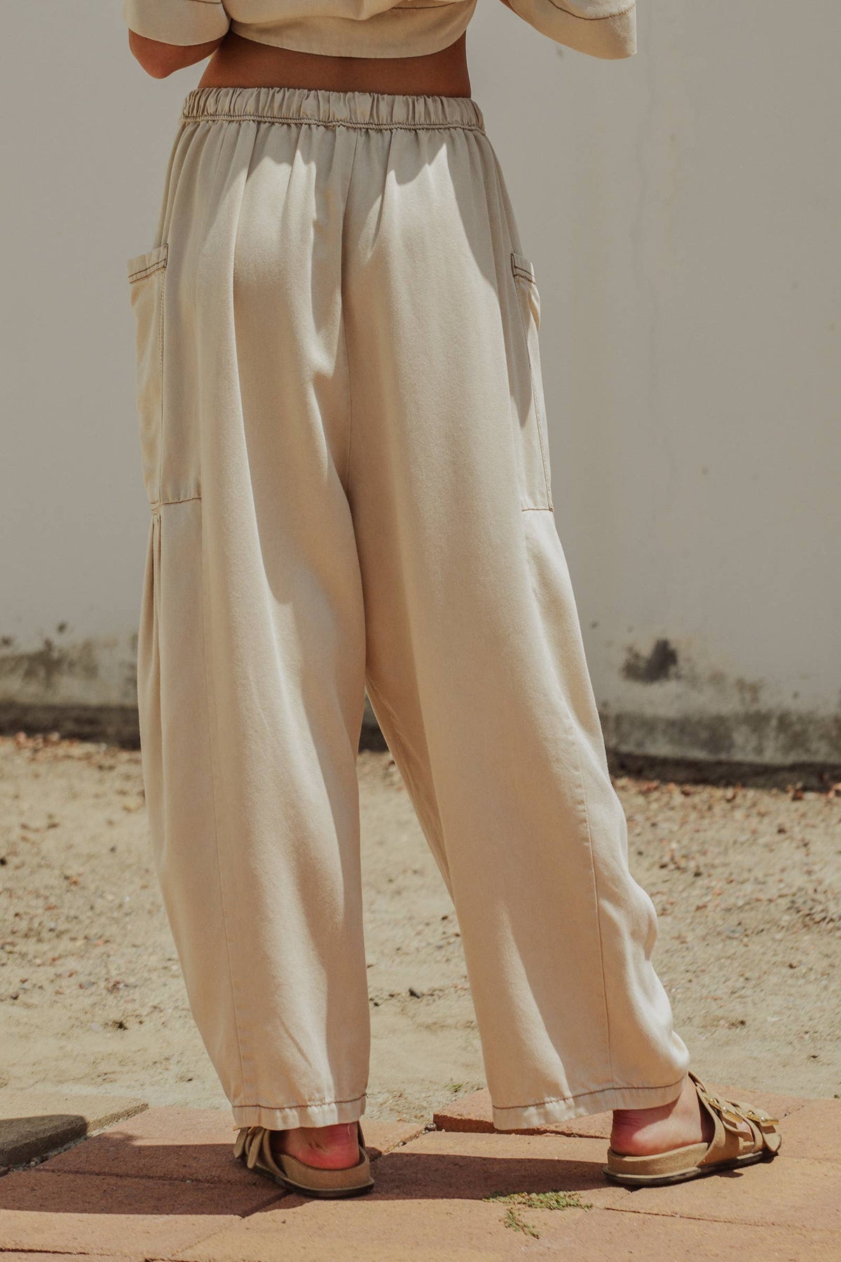 Washed Denim Utility Wide Leg Pants With Cargo Pockets: Pink / S-M-L