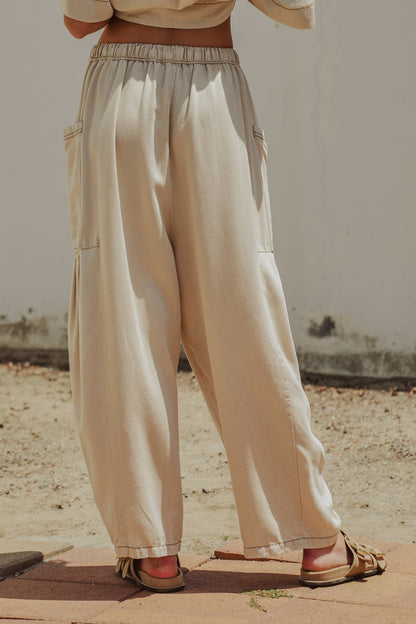 Washed Denim Utility Wide Leg Pants With Cargo Pockets: Pink / S-M-L