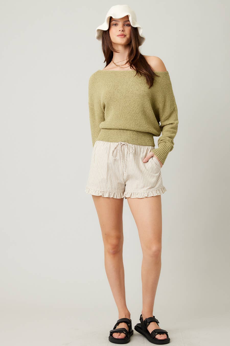 IM8278 - Striped Cotton Ruffle Shorts: BLUE / S-M-L (3-2-1)