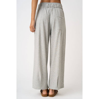 PLEATED FRONT ELASTIC WAIST WIDE LEG PANTS: H.GREY / S-M-L(2-2-2)