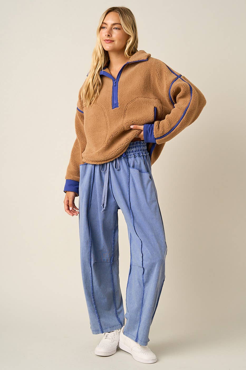 MINERAL WASH SEAM DETAIL PULL ON BARREL PANTS: HONEY GOLD / S-M-L(2-2-2)