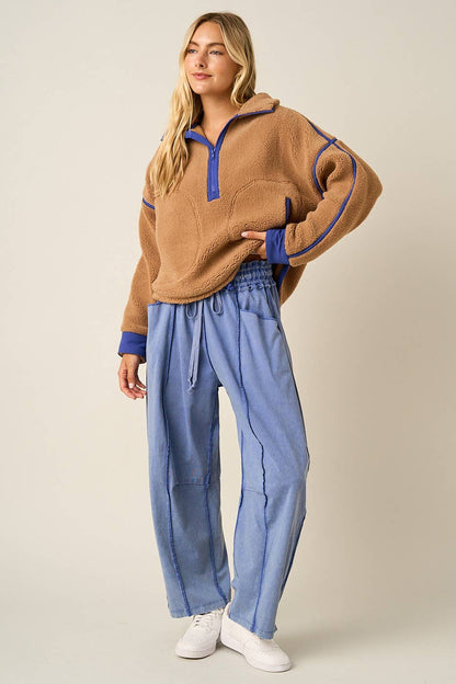 MINERAL WASH SEAM DETAIL PULL ON BARREL PANTS: HONEY GOLD / S-M-L(2-2-2)